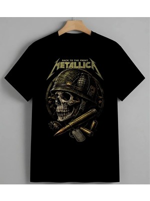Metallica Back Front Kuru Kafa Unisex Erkek Kadın Oversize Tişört Siyah