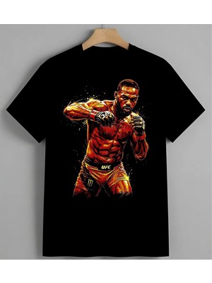 Ufc Dovuscu Ates Ilustrasyon Baskılı Unisex Erkek Kadın Oversize Tişört Siyah