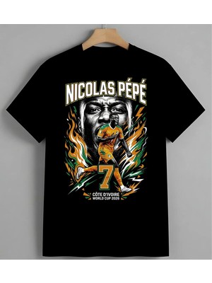 Nicolas Pepe Futbol Oyuncu Unisex Erkek Kadın Oversize Tişört Siyah