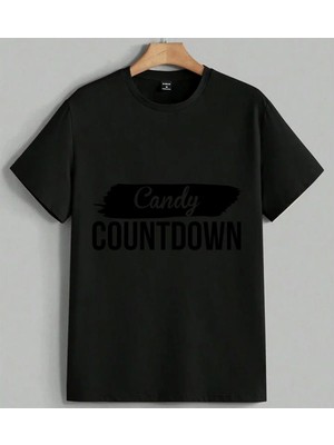 Candy Countdown Siyah Baski Baskılı Unisex Erkek Kadın Oversize Tişört Siyah