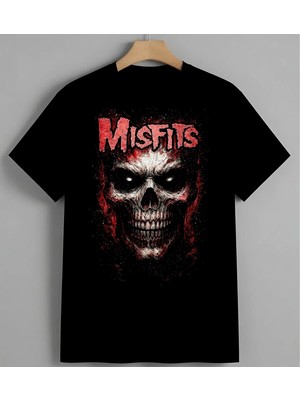 Misfits Kuru Kafa Kizil Grunge Unisex Erkek Kadın Oversize Tişört Siyah