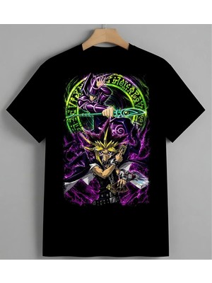 Anime Samuray Mor Enerji Kalic Baskılı Unisex Erkek Kadın Oversize Tişört Siyah