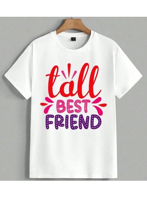 Call Best Friend Renkli Yazi Unisex Oversize Tişört Beyaz