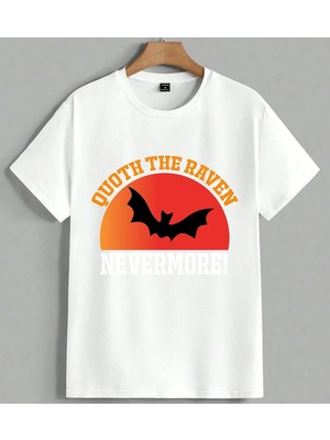 Quoth The Raven Siyah Yarasi Unisex Oversize Tişört Beyaz