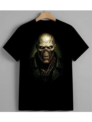 Iskelet Kafatasi Beyaz Ceket Syh Unisex Erkek Kadın Oversize Tişört Siyah