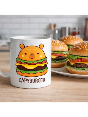 Ny Joy Capyburger Tasarım Kupa Model 230 Sevimli Kapibara Burger Baskılı Seramik Kahve Kupası