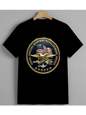 Naval Special Warfare Askeri Unisex Erkek Kadın Oversize Tişört Siyah