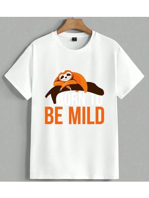 Tembel Hayvan Be Mild Turuncu Unisex Oversize Tişört Beyaz