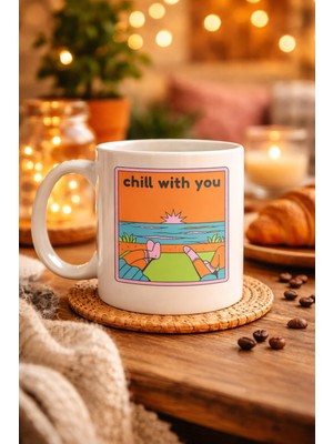 Ny Joy Chill With You Tasarımlı Porselen Kupa – Model 35 - Sıcacık Anlar Için Özel Tasarım Kahve