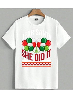 Sehdin It Balon Noel Sade Unisex Oversize Tişört Beyaz