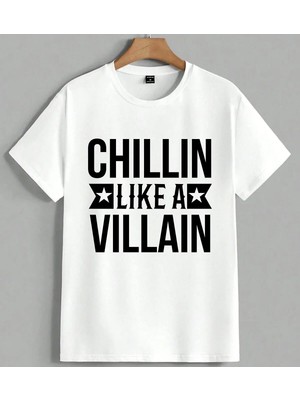 Chillin Like Villain Siyah Unisex Oversize Tişört Beyaz