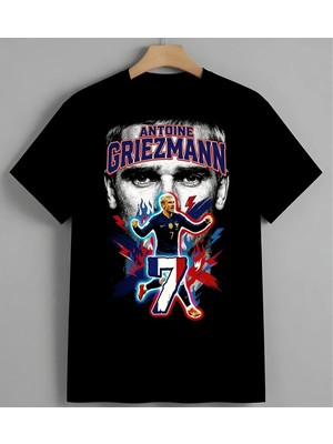 Antoine Griezmann Futbolcu Baskılı Unisex Erkek Kadın Oversize Tişört Siyah