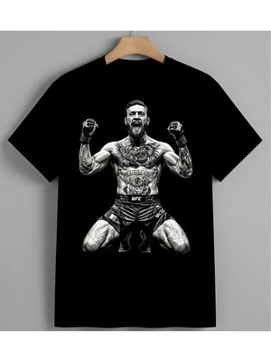 Ufc Dovuscu Dovus Sporu Kas Baskılı Unisex Erkek Kadın Oversize Tişört Siyah