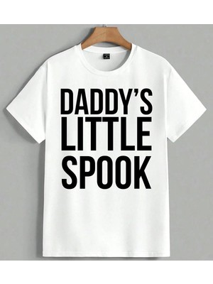 Daddys Little Spook Halloween Unisex Oversize Tişört Beyaz