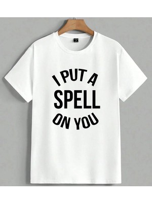 Buyu Yazisi Spell Ingilizce Unisex Oversize Tişört Beyaz