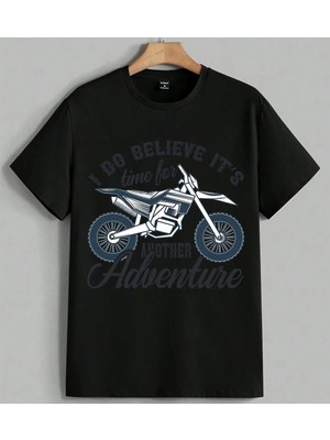 Motosiklet Macera Vintage Baskılı Unisex Erkek Kadın Oversize Tişört Siyah