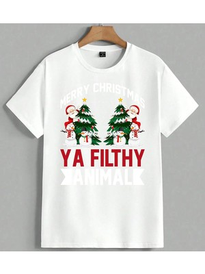 Ya Filthy Noel Baba Kardan Unisex Oversize Tişört Beyaz