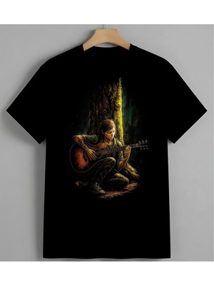 Gitar Calan Skecsi Ilustrasyon Syh Unisex Erkek Kadın Oversize Tişört Siyah