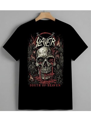 Slayer Kuru Kafa South Of Baskılı Unisex Erkek Kadın Oversize Tişört Siyah