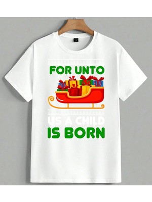 For Unto Is Born Noel Kizak Unisex Oversize Tişört Beyaz