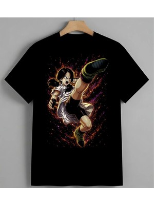 Anime Kiz Enerji Patlamasi Baskılı Unisex Erkek Kadın Oversize Tişört Siyah