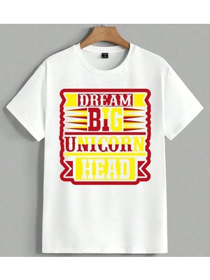 Dream Big Unicorn Head Unisex Oversize Tişört Beyaz