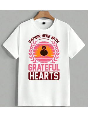Grateful Hearts Hindi Kusu Unisex Oversize Tişört Beyaz