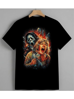 Ates Demon Kahraman Savas Baskılı Unisex Erkek Kadın Oversize Tişört Siyah