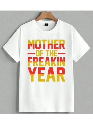 Mother Freakin Year Bold Unisex Oversize Tişört Beyaz