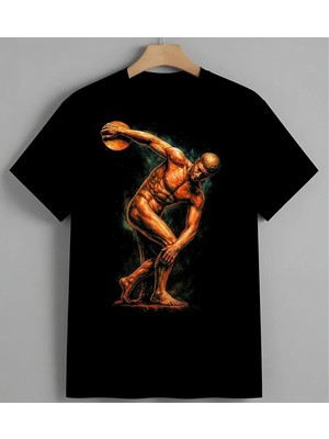 Basketbol Oyuncu Turuncu Syh Unisex Erkek Kadın Oversize Tişört Siyah
