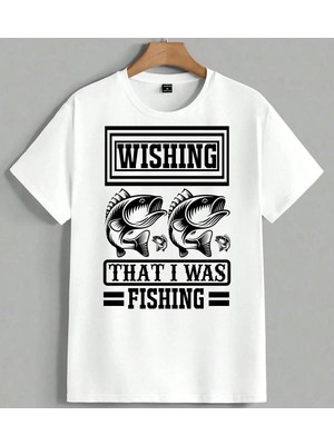 Balik Av Wishing Fishing Siyah Unisex Oversize Tişört Beyaz