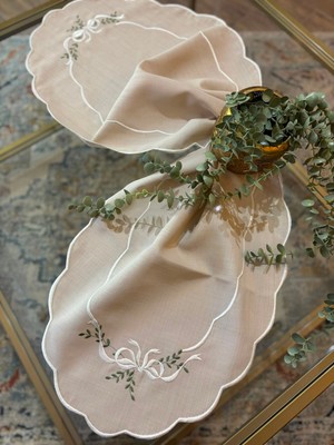 Elora Maison Florelle Runner, Nakışlı Runner, Keten Runner