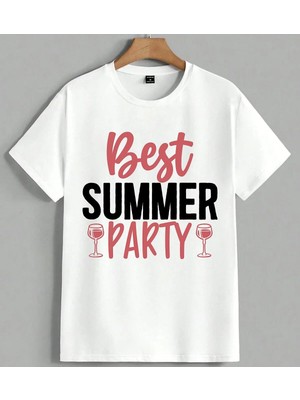 Yaz Partisi Best Summer Unisex Oversize Tişört Beyaz