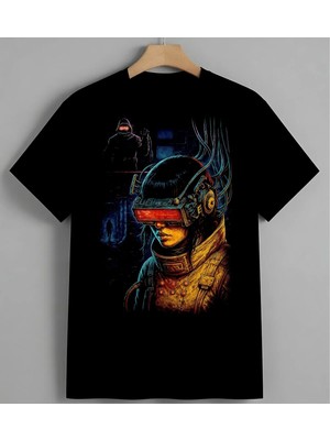 Uzay Astronot Teknoloji Sanat Unisex Erkek Kadın Oversize Tişört Siyah