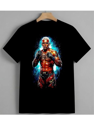 Ufc Dovuscu Neon Sanat Kasli Baskılı Unisex Erkek Kadın Oversize Tişört Siyah