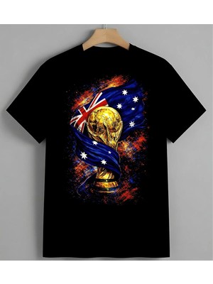 Dunya Kupasi Futbol Trofe Sari Syh Unisex Erkek Kadın Oversize Tişört Siyah