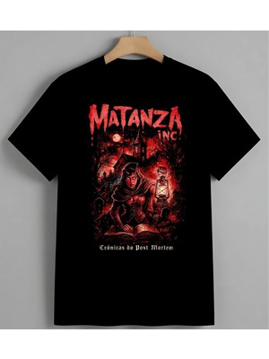 Matanza Kirmizi Baski Korku Unisex Erkek Kadın Oversize Tişört Siyah