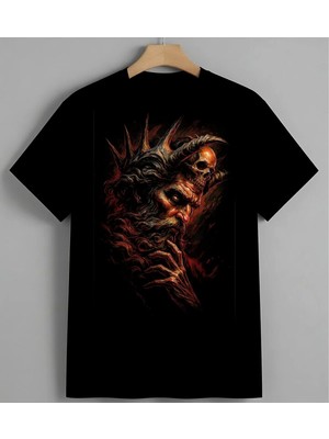 Kuru Kafa Ates Demon Kabus Unisex Erkek Kadın Oversize Tişört Siyah