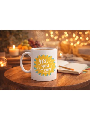 Ny Joy Yes You Can Motivasyon Kupası Model 131 , Pozitif Mesajlı Porselen Kupa , Ilham Veren Tasarım ,