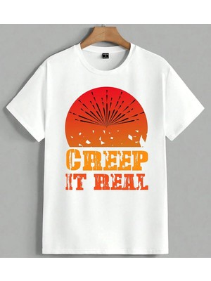Creep It Real Turuncu Patlama Unisex Oversize Tişört Beyaz