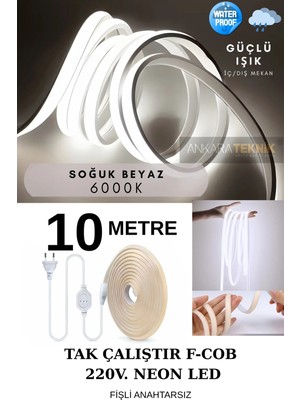 St. Morritz 220 Volt Cob Neon LED Beyaz (6000K) | F-Cob LED | Yüksek Lümen | Dış-Iç Mekan | 10 Metre