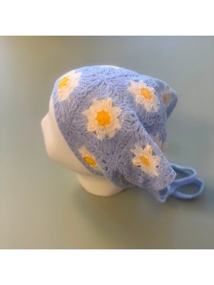 Dereff Mavi Çiçekli Örgü Bandana