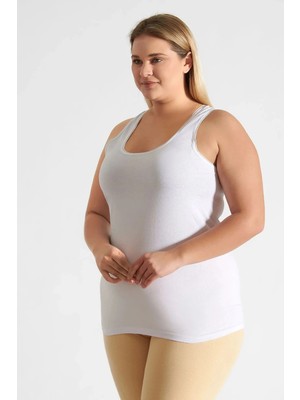 Lumina Seher Kadın Penye Kaşkorse Atlet-Beyaz-6/2XL