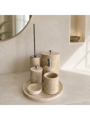 LİSPERA Bej Mermermetal Aparatlıyedili Banyo Seti