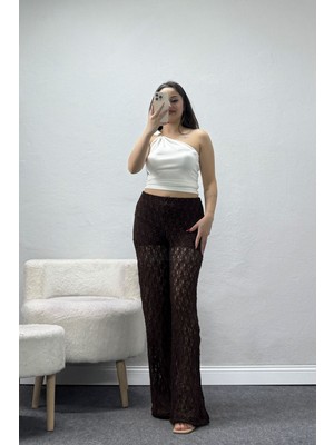 Belendir Kadın Dantelli Pantolon Kahve