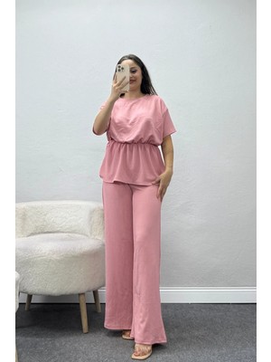 Belendir Kadın Beli Büzgülü Bürümcük Takım Pembe