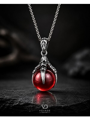 Voyage Accessory Paslanmaz Çelik Minimal Stil Kırmızı Cam Boncuk Kartal Pençesi Kolye