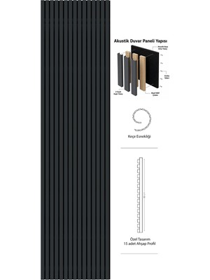 Akupanel Premium 60X245 cm Antrasit Renk Akustik Ahşap Duvar Paneli