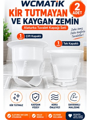 Cina Max Wcmatik Alaturka Tuvalet Kapağı Seti 2 Adet | 1 Çift Kapaklı + 1 Tek Kapaklı | Kir Tutmayan