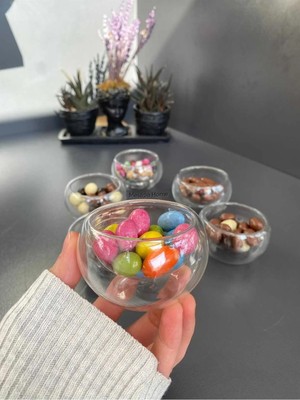 St. Morritz 6'lı Çift Cidarlı Mini Sosluk, Lokumluk, Drajelik, Kahve Yanı Ikram Tabağı Çerezlik Sunumluk Glrshop